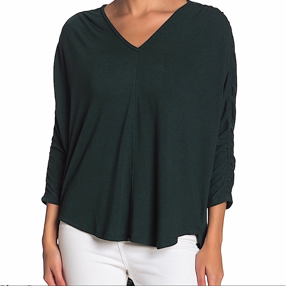 H by Bordeaux Black Ruched Sleeve Top